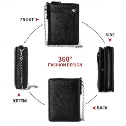 Men's leather wallet PU leather ID card holder combination with anti-theft chain design