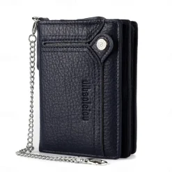 Men's leather wallet PU leather ID card holder combination with anti-theft chain design
