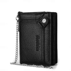 Men's leather wallet PU leather ID card holder combination with anti-theft chain design