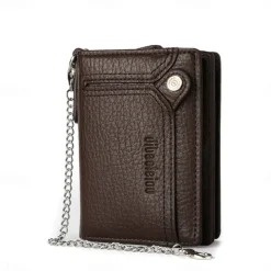 Men's leather wallet PU leather ID card holder combination with anti-theft chain design