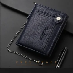 Men's leather wallet PU leather ID card holder combination with anti-theft chain design