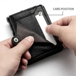 Men's leather wallet PU leather ID card holder combination with anti-theft chain design