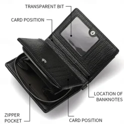 Men's leather wallet PU leather ID card holder combination with anti-theft chain design