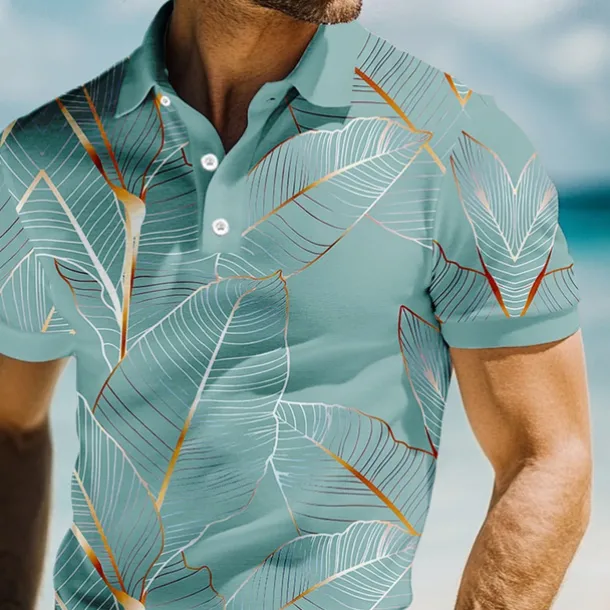 Men's Leaves Polo Short Sleeve Polo Shirts Collared Shirts Casual Resort School Outdoor Daily Wear Vacation Wear 3D Print Summer Spring Fall Lake blue Pink Blue