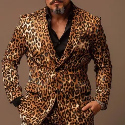 Men's Leopard Print Long Sleeve Turndown Artistic Casual Outdoor Street Daily Buttons 3D Print Multi Pocket