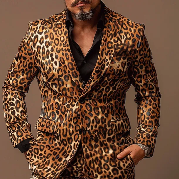 Men's Leopard Print Long Sleeve Turndown Artistic Casual Outdoor Street Daily Buttons 3D Print Multi Pocket