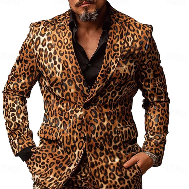 Men's Leopard Print Long Sleeve Turndown Artistic Casual Outdoor Street Daily Buttons 3D Print Multi Pocket