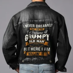 Men's Letter Coat Jean Jacket Denim Jacket Breathable Comfortable Vintage Casual Sports & Outdoor Going out Weekend Buttons Print Fall & Winter Turndown Long Sleeve Black Blue