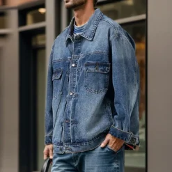 Men's Letter Coat Jean Jacket Denim Jacket Breathable Comfortable Vintage Casual Sports & Outdoor Going out Weekend Buttons Print Fall & Winter Turndown Long Sleeve Black Blue