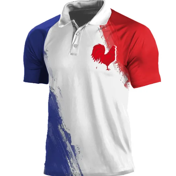 Men's Letter Eiffel Tower Graphic Prints Veterans Patriotic Polo Shirts Lapel Polo Button Up Polos Golf Shirt Short Sleeves Shirt Turndown Outdoor Street White Wine Red Blue Print Clothing Apparel