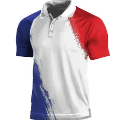 Men's Letter Eiffel Tower Graphic Prints Veterans Patriotic Polo Shirts Lapel Polo Button Up Polos Golf Shirt Short Sleeves Shirt Turndown Outdoor Street White Wine Red Blue Print Clothing Apparel