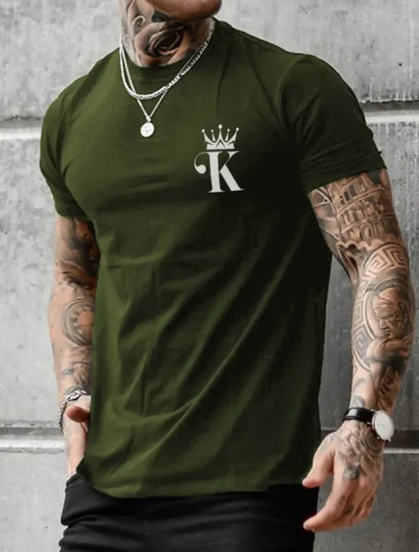 Men's Letter Graphic Prints T Shirt Graphic Tee Cotton Short Sleeves Graphic Shirt Black Army Green Dark Blue Comfortable Tee Vacation Street Fashion Designer Clothing