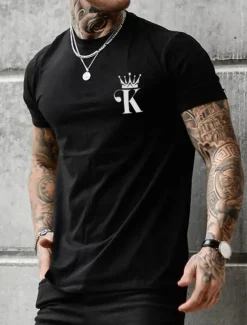 Men's Letter Graphic Prints T Shirt Graphic Tee Cotton Short Sleeves Graphic Shirt Black Army Green Dark Blue Comfortable Tee Vacation Street Fashion Designer Clothing