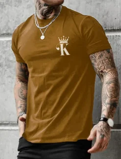 Men's Letter Graphic Prints T Shirt Graphic Tee Cotton Short Sleeves Graphic Shirt Black Army Green Dark Blue Comfortable Tee Vacation Street Fashion Designer Clothing