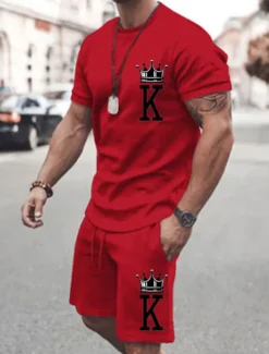 Men's Letter 2pcs Tees sets Matching Sets Short Sleeve Short Pants Crewneck Fashion Streetwear Gymnatics Outdoor Daily Wear Going out Drawstring Elastic Waist Summer Black White Pink