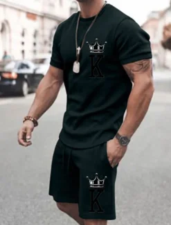 Men's Letter 2pcs Tees sets Matching Sets Short Sleeve Short Pants Crewneck Fashion Streetwear Gymnatics Outdoor Daily Wear Going out Drawstring Elastic Waist Summer Black White Pink