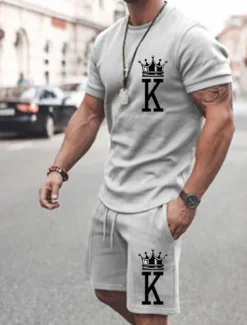Men's Letter 2pcs Tees sets Matching Sets Short Sleeve Short Pants Crewneck Fashion Streetwear Gymnatics Outdoor Daily Wear Going out Drawstring Elastic Waist Summer Black White Pink