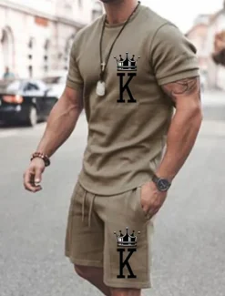 Men's Letter 2pcs Tees sets Matching Sets Short Sleeve Short Pants Crewneck Fashion Streetwear Gymnatics Outdoor Daily Wear Going out Drawstring Elastic Waist Summer Black White Pink