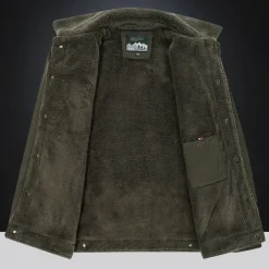 Men's Letter Printed Embroidered Fleece Jacket Sherpa Trucker Jacket Work Cargo Jacket Turn-Down Collar Warm Winter Cotton Jacket Vintage Casual Going Out Coat Multi-Pockets