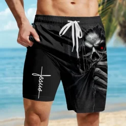 Men's Letter Printed Faith Halloween Costumes Lined Shorts 2 in 1 Board Shorts Swim Shorts Mid Waist Vintage Retro Holiday Streetwear Side Pockets With Compression Liner Elastic Drawstring Waist