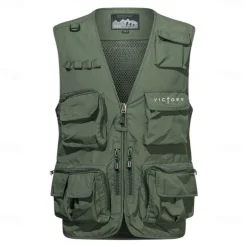 Men's Letter Printed Vest Waistcoat Gilet Tactical Practical Removable Casual Sports Outdoor Fishing Photography Mesh Side Pockets Quick Dry Fall Winter Collarless Sleeveless khaki Army Green Dark