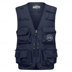Men's Letter Printed Vest Waistcoat Gilet Tactical Practical Removable Casual Sports Outdoor Fishing Photography Mesh Side Pockets Quick Dry Fall Winter Collarless Sleeveless khaki Army Green Dark