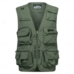 Men's Letter Printed Vest Waistcoat Gilet Tactical Practical Removable Casual Sports Outdoor Fishing Photography Mesh Side Pockets Quick Dry Fall Winter Collarless Sleeveless khaki Army Green Dark