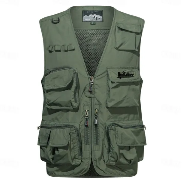 Men's Letter Printed Vest Waistcoat Gilet Tactical Practical Removable Casual Sports Outdoor Fishing Photography Mesh Side Pockets Quick Dry Fall Winter Collarless Sleeveless khaki Army Green Dark