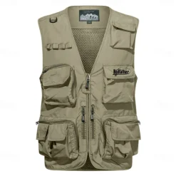 Men's Letter Printed Vest Waistcoat Gilet Tactical Practical Removable Casual Sports Outdoor Fishing Photography Mesh Side Pockets Quick Dry Fall Winter Collarless Sleeveless khaki Army Green Dark