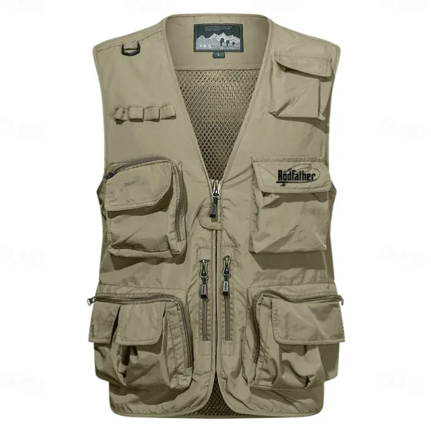 Men's Letter Printed Vest Waistcoat Gilet Tactical Practical Removable Casual Sports Outdoor Fishing Photography Mesh Side Pockets Quick Dry Fall Winter Collarless Sleeveless khaki Army Green Dark