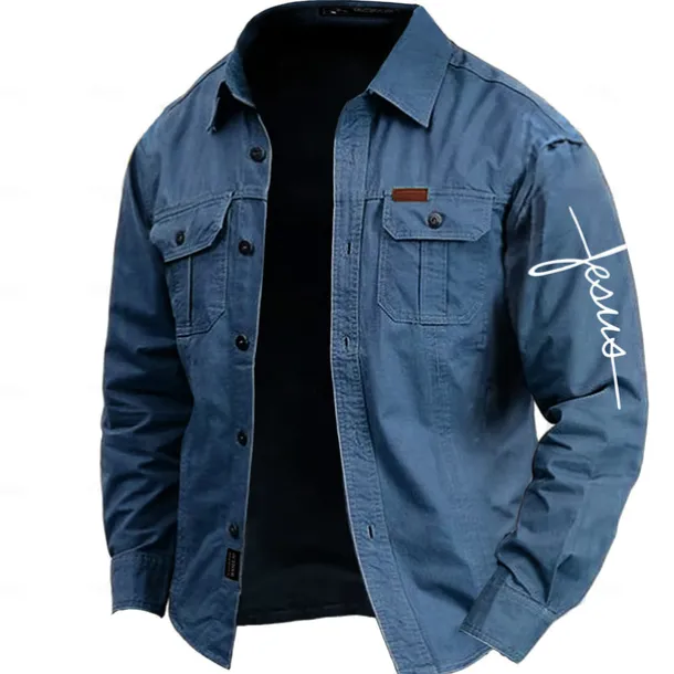 Men's Letter Printed Work Shirt Western Shirt Cargo Shirt Long Sleeve Casual Tactical Sports & Outdoor Going out Winter Spring & Fall Turndown Print Army Green Blue Khaki