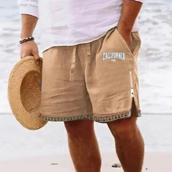 Men's Letter Shorts Summer Shorts Beach Shorts Mid Waist Hawaiian Casual Daily Holiday Going out Zipper Drawstring Elastic Waist Designer Clothing Apparel