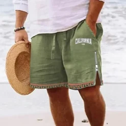 Men's Letter Shorts Summer Shorts Beach Shorts Mid Waist Hawaiian Casual Daily Holiday Going out Zipper Drawstring Elastic Waist Designer Clothing Apparel