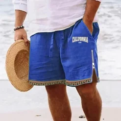Men's Letter Shorts Summer Shorts Beach Shorts Mid Waist Hawaiian Casual Daily Holiday Going out Zipper Drawstring Elastic Waist Designer Clothing Apparel