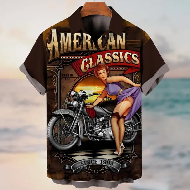 Men's Letter Vintage Hula Girls Shirt Summer Hawaiian Shirt Aloha Shirt Short Sleeves Shirt Turndown Vintage Fashion Streetwear Outdoor Street Casual Black Yellow Blue S M L