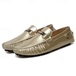 Men's Light Blue Driving Loafers - Casual Slip-On Moccasins with Metal Buckle Detail, Comfortable Shoes for Driving & Everyday Wear
