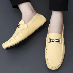 Men's Light Blue Driving Loafers - Casual Slip-On Moccasins with Metal Buckle Detail, Comfortable Shoes for Driving & Everyday Wear