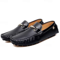 Men's Light Blue Driving Loafers - Casual Slip-On Moccasins with Metal Buckle Detail, Comfortable Shoes for Driving & Everyday Wear