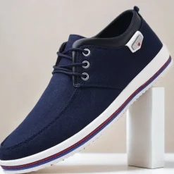 Men's Light Gray Canvas Lace-Up Casual Shoes with Contrast Trim – Stylish Lightweight Footwear for Travel, Work, and Daily Wear