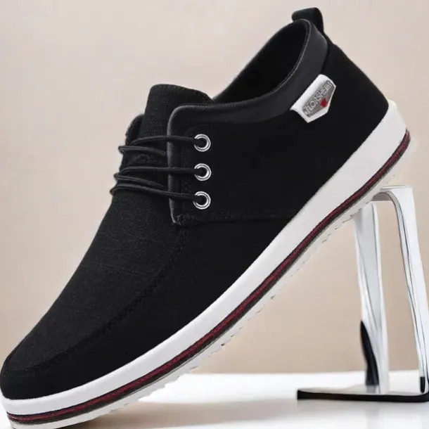 Men's Light Gray Canvas Lace-Up Casual Shoes with Contrast Trim – Stylish Lightweight Footwear for Travel, Work, and Daily Wear