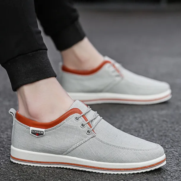 Men's Light Gray Canvas Lace-Up Casual Shoes with Contrast Trim – Stylish Lightweight Footwear for Travel, Work, and Daily Wear