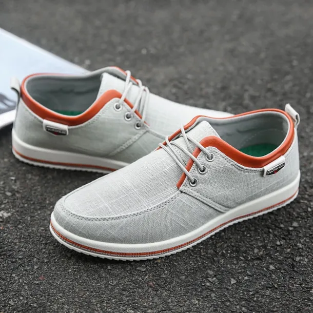 Men's Light Gray Canvas Lace-Up Casual Shoes with Contrast Trim – Stylish Lightweight Footwear for Travel, Work, and Daily Wear