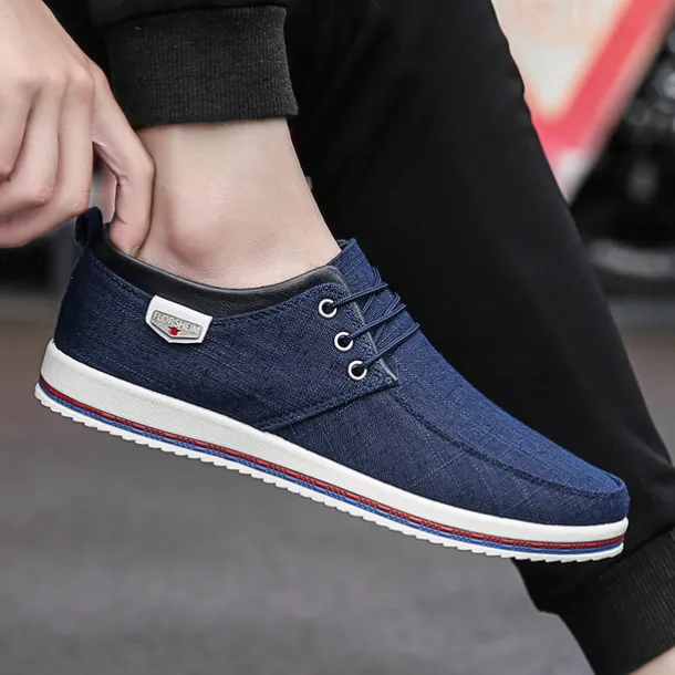 Men's Light Gray Canvas Lace-Up Casual Shoes with Contrast Trim – Stylish Lightweight Footwear for Travel, Work, and Daily Wear