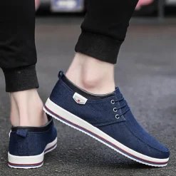 Men's Light Gray Canvas Lace-Up Casual Shoes with Contrast Trim – Stylish Lightweight Footwear for Travel, Work, and Daily Wear