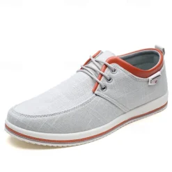 Men's Light Gray Canvas Lace-Up Casual Shoes with Contrast Trim – Stylish Lightweight Footwear for Travel, Work, and Daily Wear