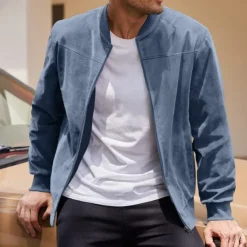 Men's Lightweight Jacket Casual Jacket Vacation Daily Wearproof Pocket Summer Spring Plain Fashion Classic Stand Collar Regular Black Blue Camel Army Green Dark Blue Jacket