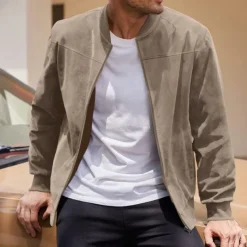 Men's Lightweight Jacket Casual Jacket Vacation Daily Wearproof Pocket Summer Spring Plain Fashion Classic Stand Collar Regular Black Blue Camel Army Green Dark Blue Jacket