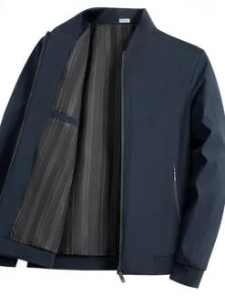Men's Lightweight Jacket Formal Office Zip Up Spring Spring & Fall Neutral Daily Navy Blue Army Green Jacket