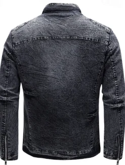 Men's Lightweight Jacket Jean Jacket Denim Jacket Formal Home Windbreaker Zipper Spring Fall Winter Solid Color Fashion Stand Collar Regular Black Blue Jacket