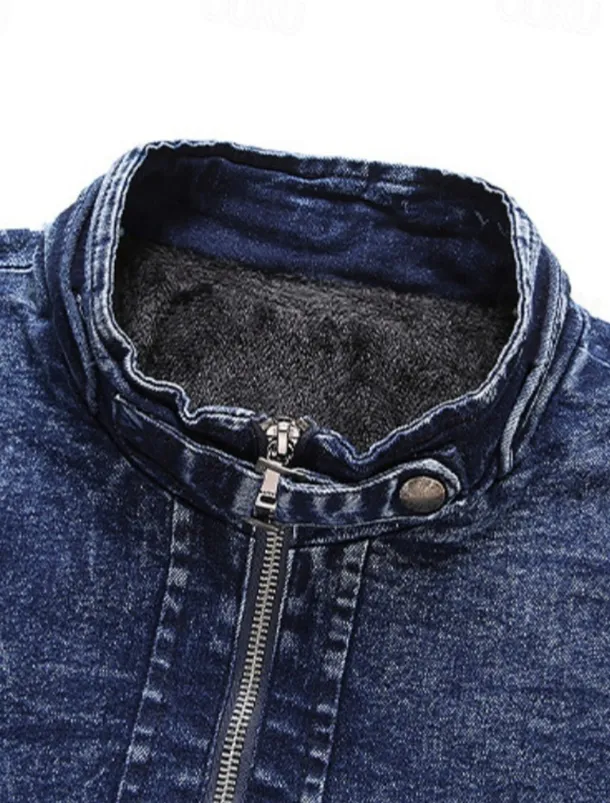 Men's Lightweight Jacket Jean Jacket Denim Jacket Formal Home Windbreaker Zipper Spring Fall Winter Solid Color Fashion Stand Collar Regular Black Blue Jacket